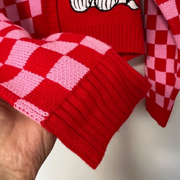 Peanuts Snoopy Valentine's Day Cardigan Sweater V-Neck XTRA-LARGE Red Checker - Picture 6 of 10